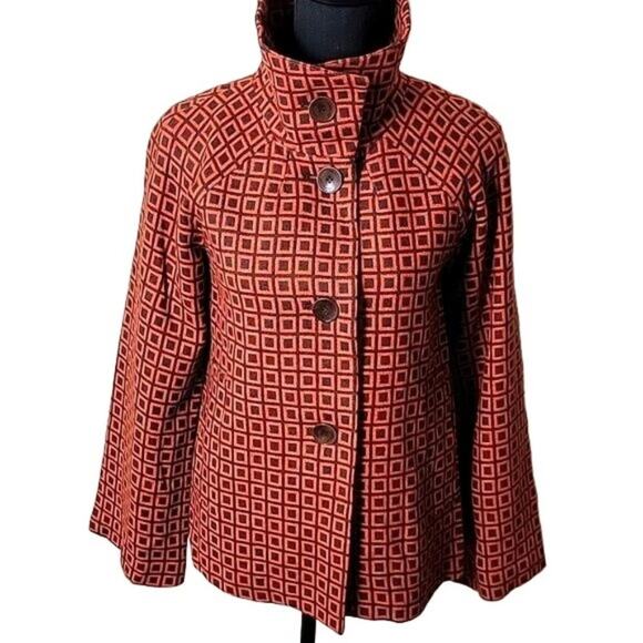 Adrienne Vittadini Jackets & Blazers - Adrienne Vittadini Womens Retro Print Wool Blend Cape Jacket size 4 Orange